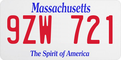 MA license plate 9ZW721