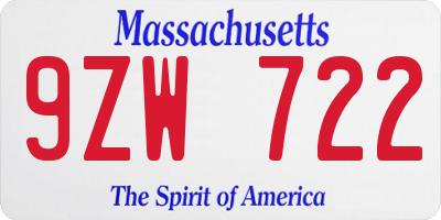 MA license plate 9ZW722