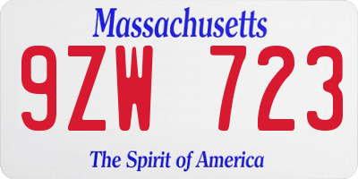 MA license plate 9ZW723