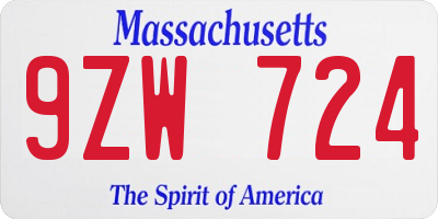 MA license plate 9ZW724