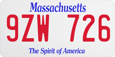 MA license plate 9ZW726