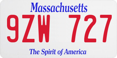 MA license plate 9ZW727