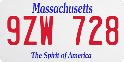 MA license plate 9ZW728