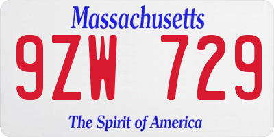 MA license plate 9ZW729