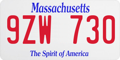 MA license plate 9ZW730