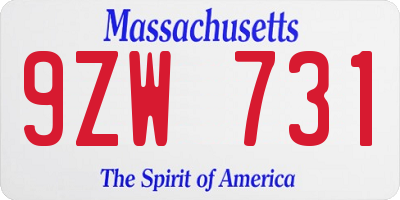 MA license plate 9ZW731