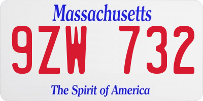 MA license plate 9ZW732