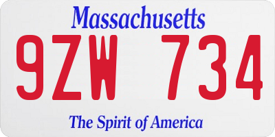 MA license plate 9ZW734