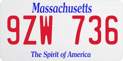 MA license plate 9ZW736