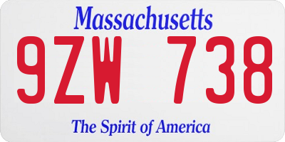 MA license plate 9ZW738