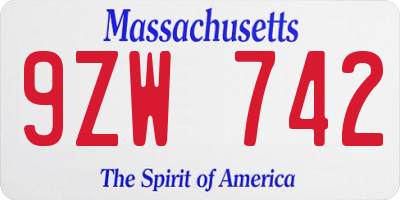 MA license plate 9ZW742