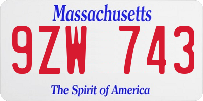 MA license plate 9ZW743