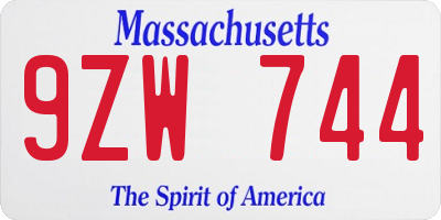 MA license plate 9ZW744