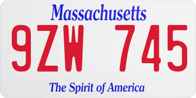 MA license plate 9ZW745