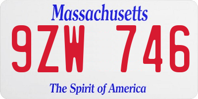 MA license plate 9ZW746