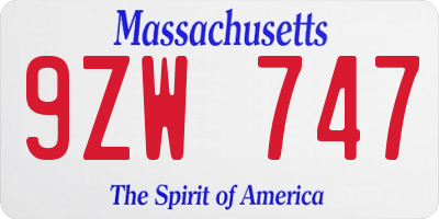 MA license plate 9ZW747