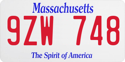 MA license plate 9ZW748