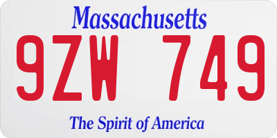 MA license plate 9ZW749