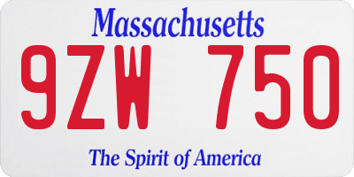 MA license plate 9ZW750