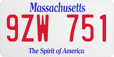 MA license plate 9ZW751