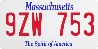 MA license plate 9ZW753