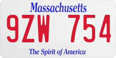 MA license plate 9ZW754