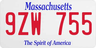 MA license plate 9ZW755