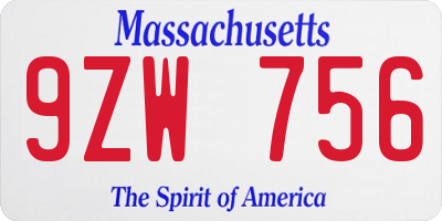 MA license plate 9ZW756