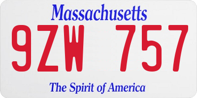 MA license plate 9ZW757