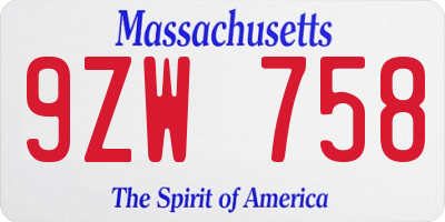 MA license plate 9ZW758