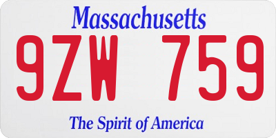 MA license plate 9ZW759