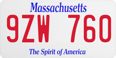 MA license plate 9ZW760