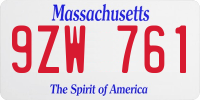 MA license plate 9ZW761