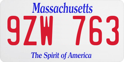 MA license plate 9ZW763