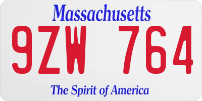 MA license plate 9ZW764