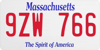 MA license plate 9ZW766