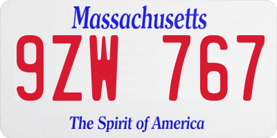 MA license plate 9ZW767