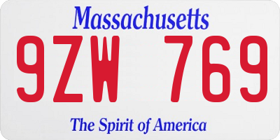 MA license plate 9ZW769