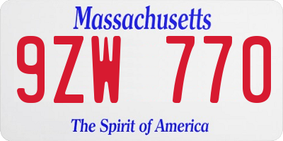 MA license plate 9ZW770