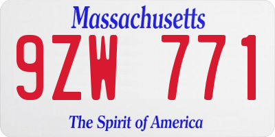 MA license plate 9ZW771