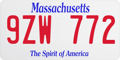 MA license plate 9ZW772