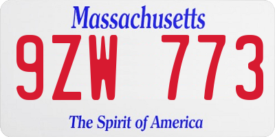 MA license plate 9ZW773