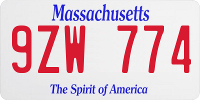 MA license plate 9ZW774