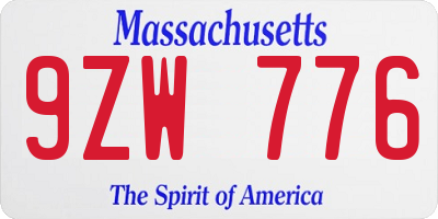 MA license plate 9ZW776