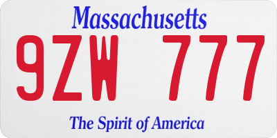 MA license plate 9ZW777