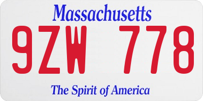 MA license plate 9ZW778