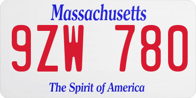 MA license plate 9ZW780