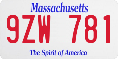 MA license plate 9ZW781