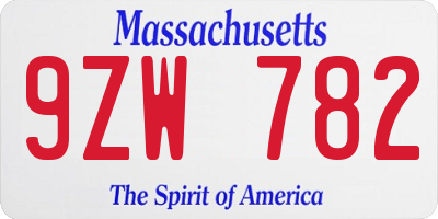 MA license plate 9ZW782