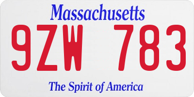 MA license plate 9ZW783